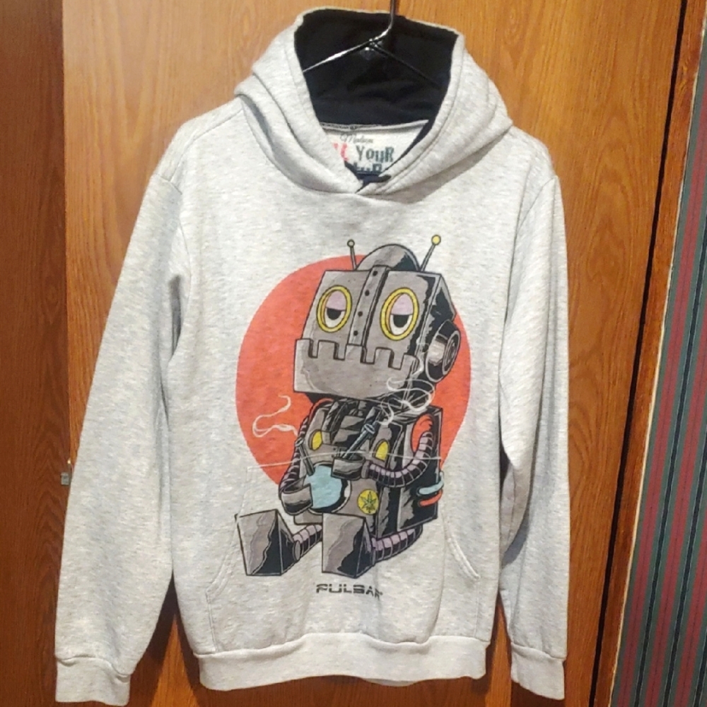 Pulsar Kill Your Culture Gray Hoodie w/Robot Graphic Dope Bot Sweatshirt size M